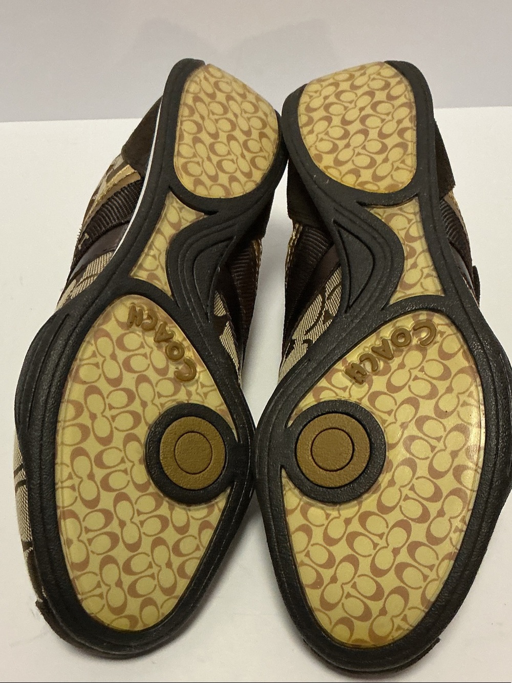Coach Brown and Tan Monogram Velcro Sneakers - Picture 5 of 9